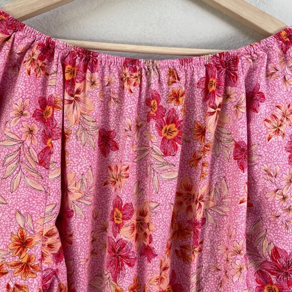 LOFT Womens Plus XXL Floral Pink Lily Gathered Waist V Neck Blouse Shirt Top - Picture 14 of 14